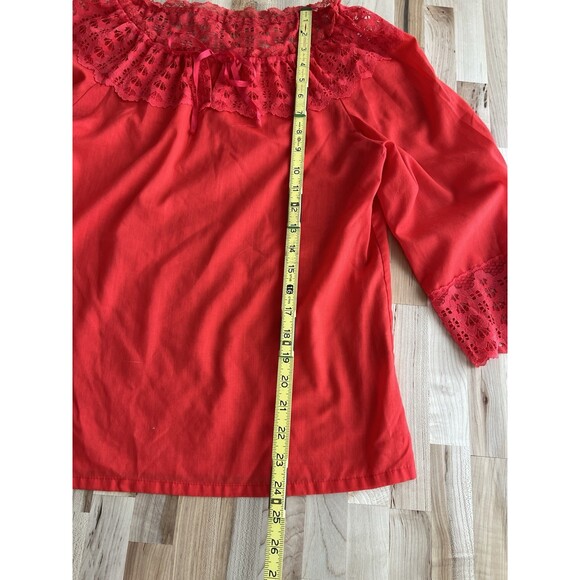 Women's Vintage Blouse & Circle Skirt Set & Belt, Red Lace Mixed Prints Size M - Picture 8 of 16